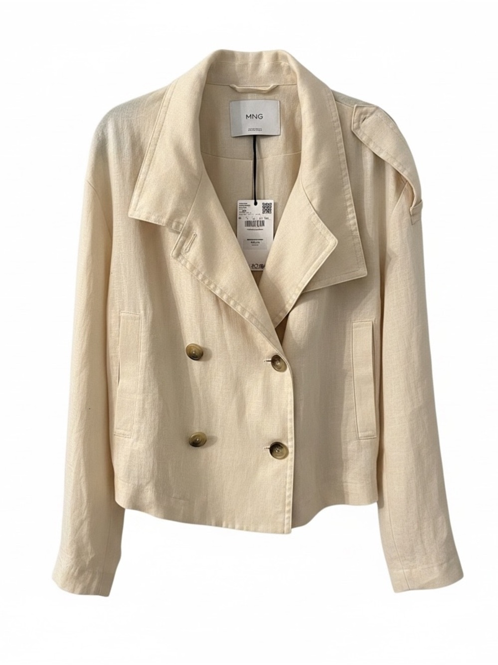 Mango Cream Short Double-Breasted Trench Jacket